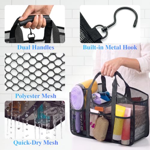 Mesh Shower Caddy with Hook and Handles for Dorms & Travel - Organize Bathroom Supplies