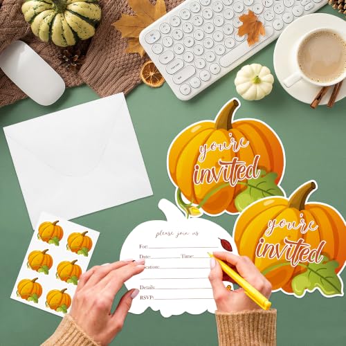 Fall Thanksgiving Pumpkin Invitations Cards Set with Envelopes & Stickers