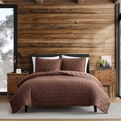 Queen Reversible Quilt Set with Matching Shams - Hendrick Brown Bedding