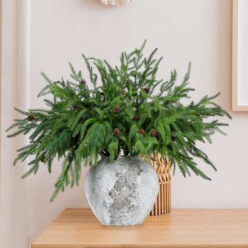 Artificial Norfolk Pine Branches with Pine Cones - 6 Pack, 18 Inches