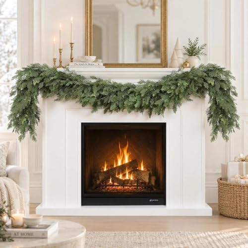 ATTGREAT 6FT Artificial Christmas Cedar Garland with Real Touch Greenery - Indoor Outdoor Decor