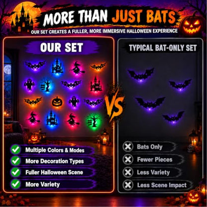 30PCS Halloween LED Silhouette Wall Lights - 3D Bat Ghost Pumpkin Decor