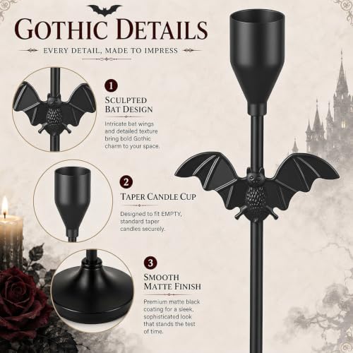 Halloween Bat Candle Holders Set - Black Taper Candle Holders with 3 Sizes - Bat Variation
