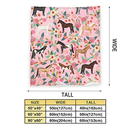 Exroozy Pink Horse Blanket with Flower Pattern - 80x60 Inches for Adults