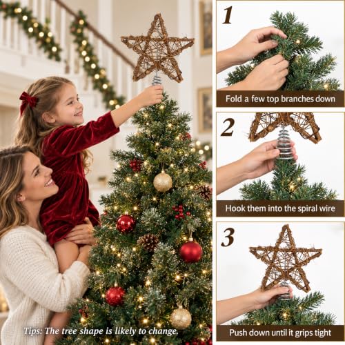 8 Inch Rattan Christmas Tree Topper Star with Warm LED Lights