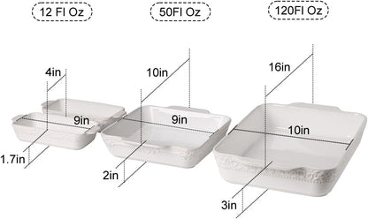 Sweejar Ceramic Bakeware Set - 4 Rectangular Casserole Dishes with Handles for Oven Cooking | White