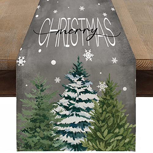 Snowflake Christmas Tree Table Runner 13x72 Inch Winter Holiday Decor - Farmhouse Style