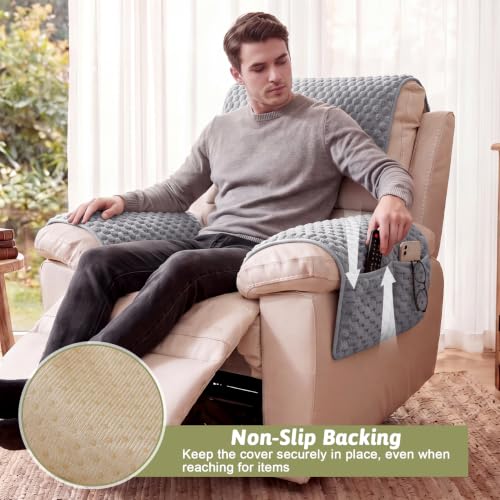 Bubble Gray Flannel Recliner & Armchair Cover Set with Pockets - 1 Seat