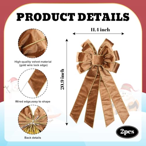 Brown Velvet Christmas Bow Set - 2 Pack Wreath & Tree Toppers