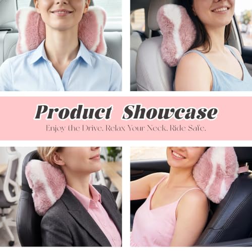 Pink Plush Car Neck Pillow Support Headrest for Vehicle Comfort - SendyFeather