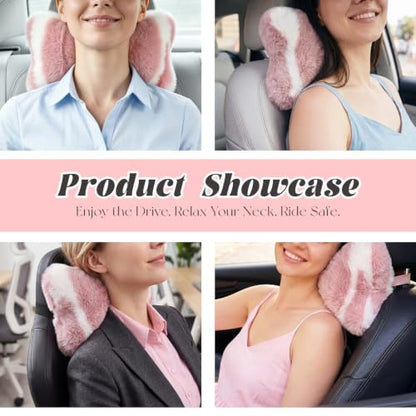 Pink Plush Car Neck Pillow Support Headrest for Vehicle Comfort - SendyFeather