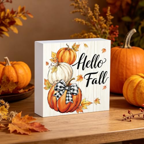 Fall Decorations for Home Stacked Pumpkin Wooden Sign 5.9 x 5.9 Inch