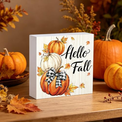 Fall Decorations for Home Stacked Pumpkin Wooden Sign 5.9 x 5.9 Inch