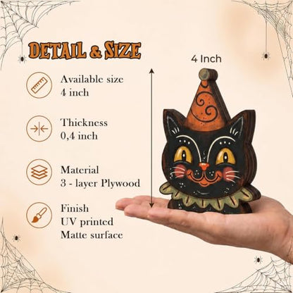 Halloween Wooden Signs Set - Black Cat & Pumpkin Indoor Decor - Variation A