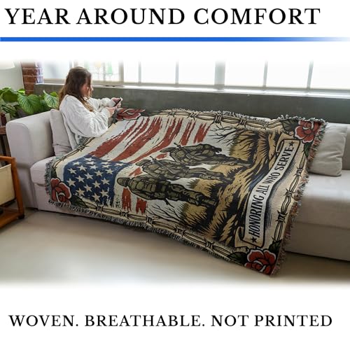 All Who Served Tattoo Blanket - Military Gift Woven Cotton Throw 72x54 with Variation