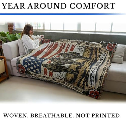 All Who Served Tattoo Blanket - Military Gift Woven Cotton Throw 72x54 with Variation