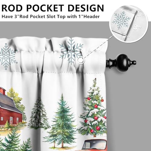 Christmas Kitchen Window Curtain 18x54 Inch Red Xmas Valance with Rod Pocket - Holiday Decor