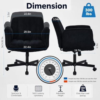 Adjustable Cross Leg Office Chair with Wheels and Armrests - Black