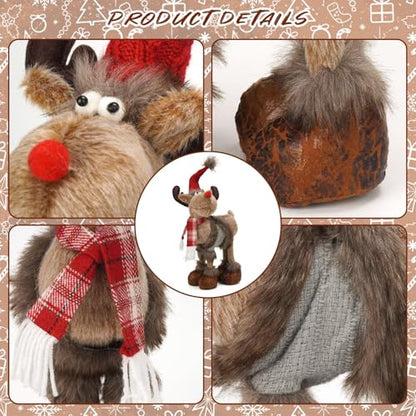 Reindeer Christmas Gnome Plush Decoration - Gray Cloth, Indoor Holiday Decor