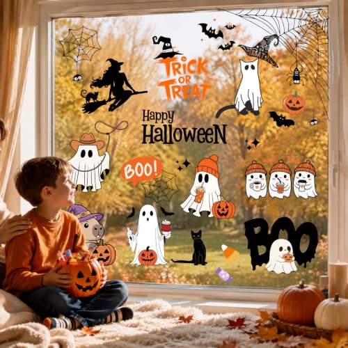 Halloween Window Stickers - Ghost Pumpkins Bats Spiders Decals 9 Sheets