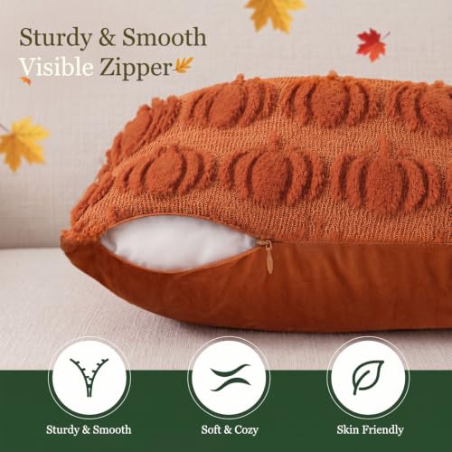 Orange Fall Pumpkin Throw Pillow Covers Set of 2, 18x18 Plush Cushion Case