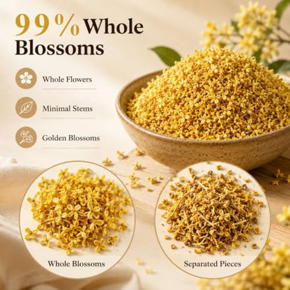 Dried Osmanthus Flowers - Edible Golden Blossom Tea & Baking Ingredient, 3oz