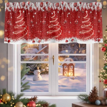 Christmas Valance Curtain 54x18 in Red Sparkle Ornaments - Rod Pocket Privacy Window Panel (Variation: Red / 54"W x 18"L)