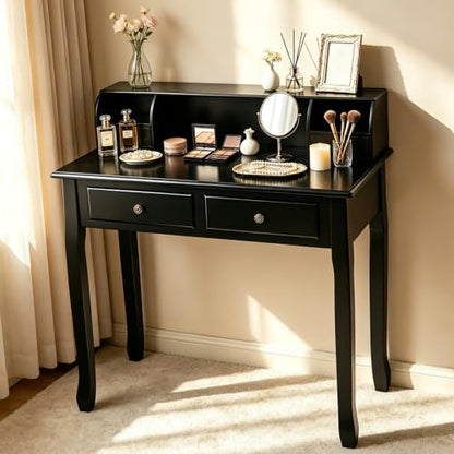 COSTWAY Small Vanity Writing Desk with Detachable Hutch - Black (Variation: Black)