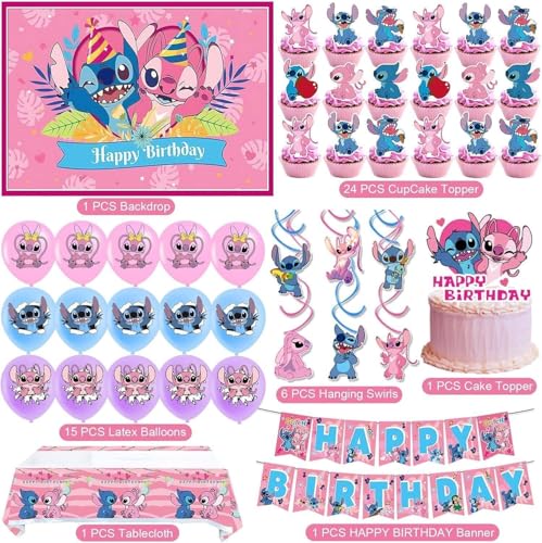 Stitch Birthday Party Supplies Set - Balloons, Banner, Backdrop, Cake Toppers & More