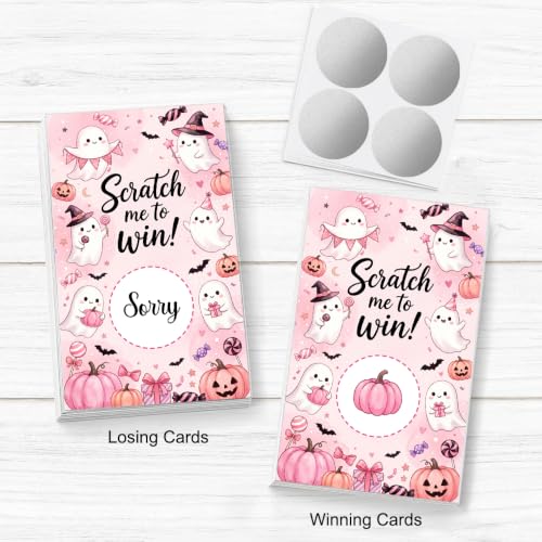 Pink Ghost Halloween Party Scratch Off Cards - 50 Pack, Variation Pink009