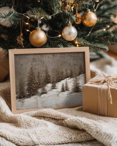Vintage Christmas Tree Wall Art Canvas Print - Farmhouse Forest Scene, 10x8 Inch, Unframed - Christmas Pine Forest Variation