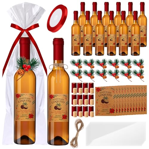 12 Pcs 17 oz Christmas Coquito Glass Bottles with Cork Lids - Brown Variant