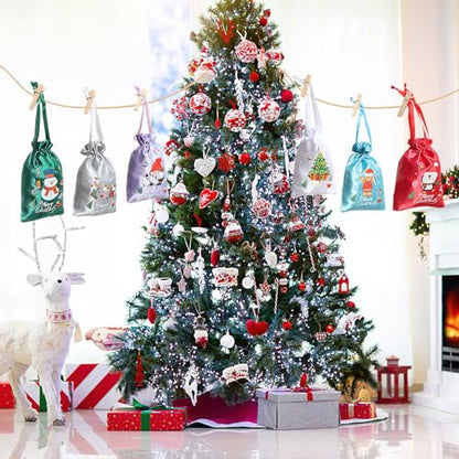 24 Pcs Small Satin Christmas Gift Bags with Drawstring – 4x6 Inch Holiday Treat Bags