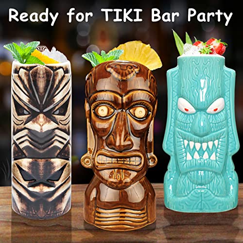 Set of 12 Ceramic Tiki Mugs for Cocktails Hawaiian Party Drinkware