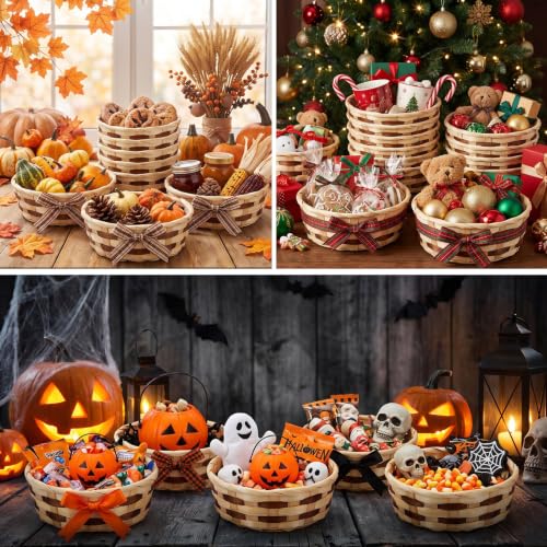 Sintuff 60 Pack Small Round Bamboo Gift Baskets 6.5 Inch - Fruit & Gift Storage