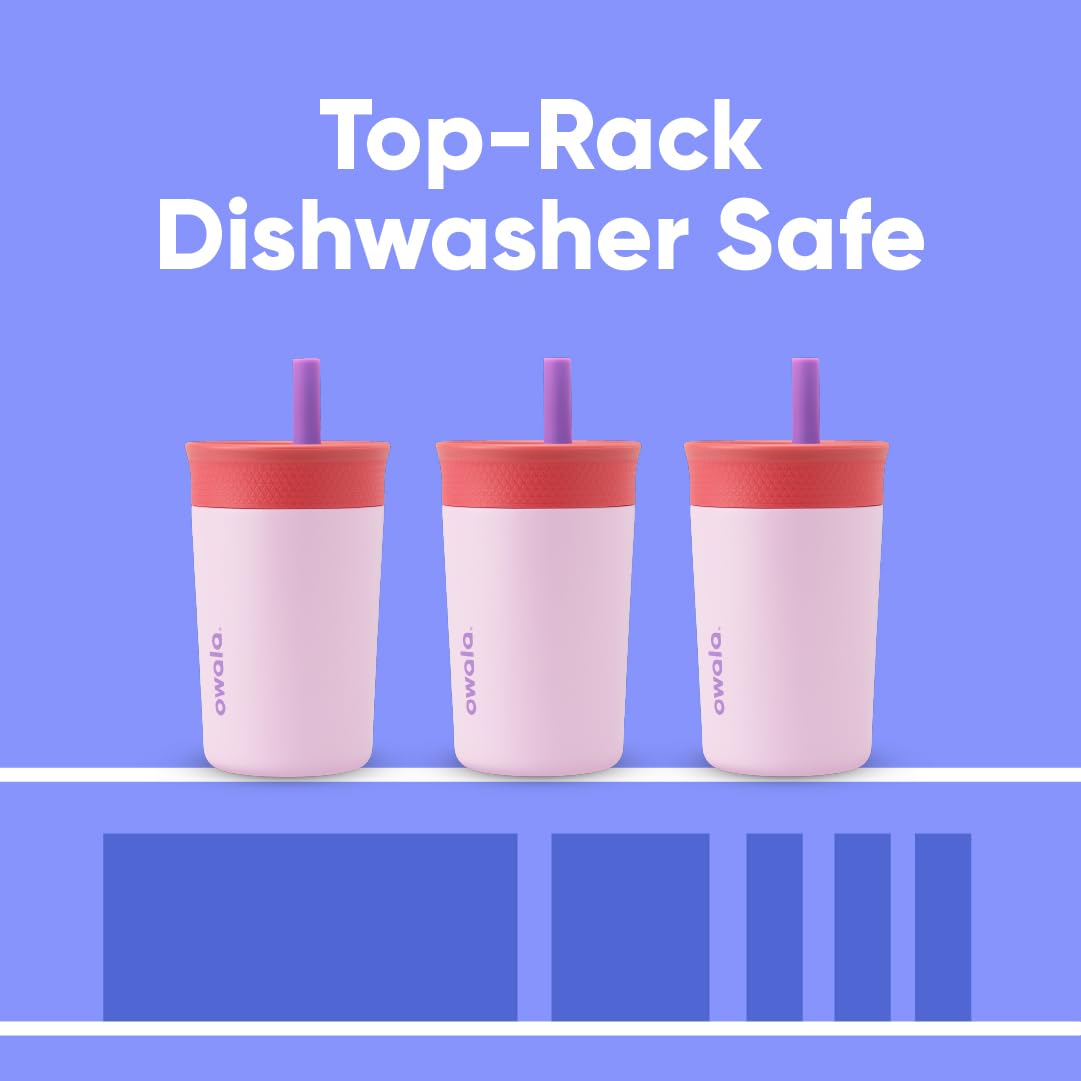 Owala Kids Tumbler - Insulated Stainless Steel Water Bottle with Spill-Resistant Straw | 12 Oz, Pink & Purple