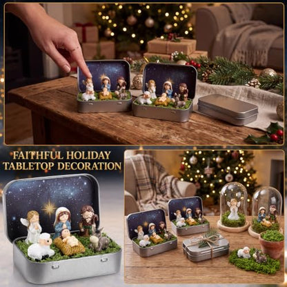 Mini Christmas Nativity Scene Set in Tin Box - Portable Holiday Decoration