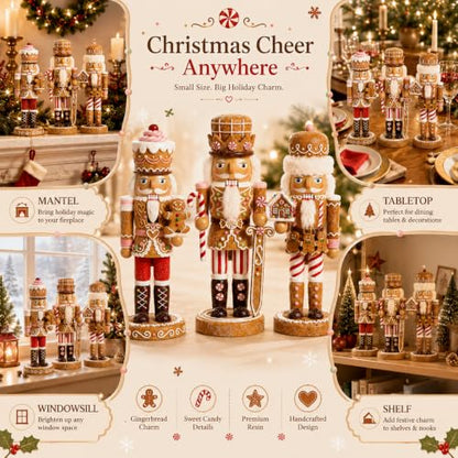 Nutcracker Figurines Set - Gingerbread Theme, 5.9 Inches, 3 Pieces