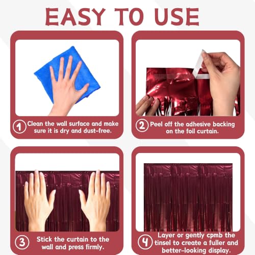 Burgundy Red Foil Fringe Curtain Backdrop - 2 Pack, 3.3x6.6 ft, Matte Finish, Indoor Party Decor