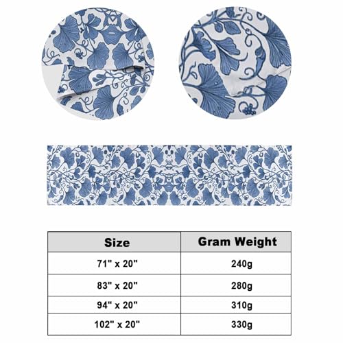 Blue Ginkgo Leaf Bed Runner Cal King Size Farmhouse Botanical Table & Bed Decor - 102x20