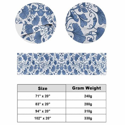 Blue Ginkgo Leaf Bed Runner Cal King Size Farmhouse Botanical Table & Bed Decor - 102x20