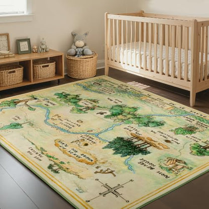 Woodland Nursery Rug Non-Slip Playroom Carpet Light Green Kids Room Decor
