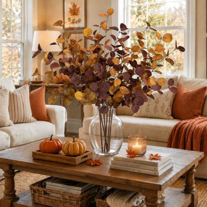 Fall Decor 6 Pack 28-Inch Faux Eucalyptus Stems for Autumn Home Decor