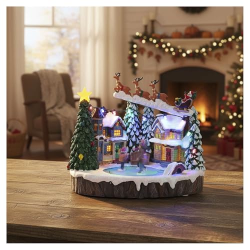 Lighted Christmas Village Set with Animated Skaters and Music, 9x6x7 in