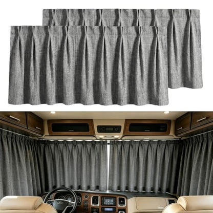 Grey RV Windshield Curtain Set 2 Pieces Blackout Privacy Window Cover with Tiebacks, Thick Linen Fabric, Easy Install
