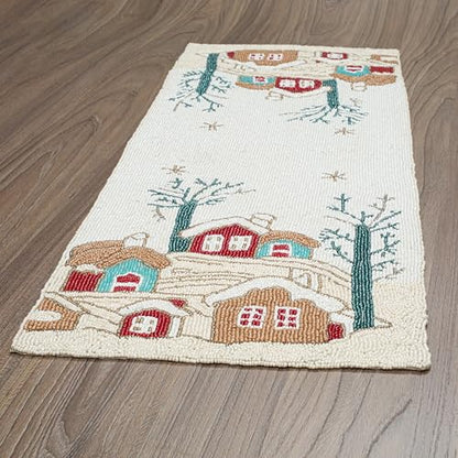 Lightnpro Poinsettia Beaded Table Runner - White Red Multi 13x36 Inch Holiday Decor