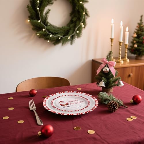 Christmas Paper Plates 50pcs - Santa Cookies Design, 7 & 9 Inch Disposable Party Tableware