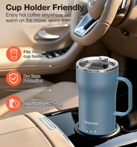 Kepwam Heated Coffee Mug T4 - 16oz Smart Mug with Constant Temperature Control - Steel Blue