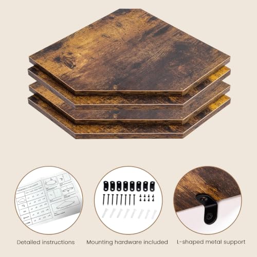 Wall Mounted Corner Shelves Set of 4 - 10 Inch Deep Floating Shelving