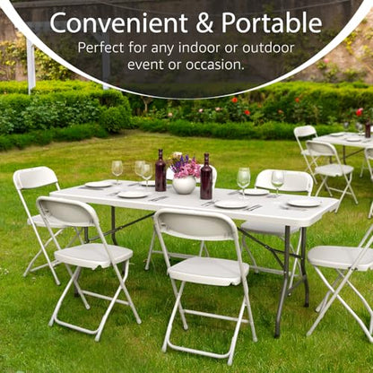 6 Feet Foldable Table with Built in Handle & Steel Legs | Heavy Duty Portable | Perfect for Party, Dining, Wedding, Events, Picnic Indoor, Outdoor, Camping, Utility, Temporary (White, 71")